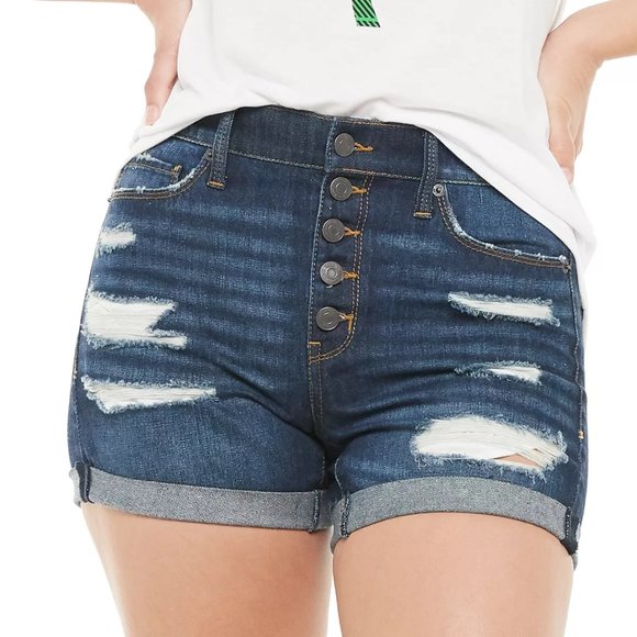 Juniors' Mudd Destructed Frayed Hem Midi Shorts - Picture 3 of 5